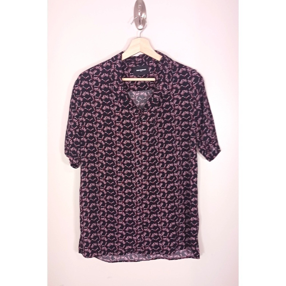 The Kooples Paris Skeleton Hand Print Shirt Mens M Black Viscose Button Up